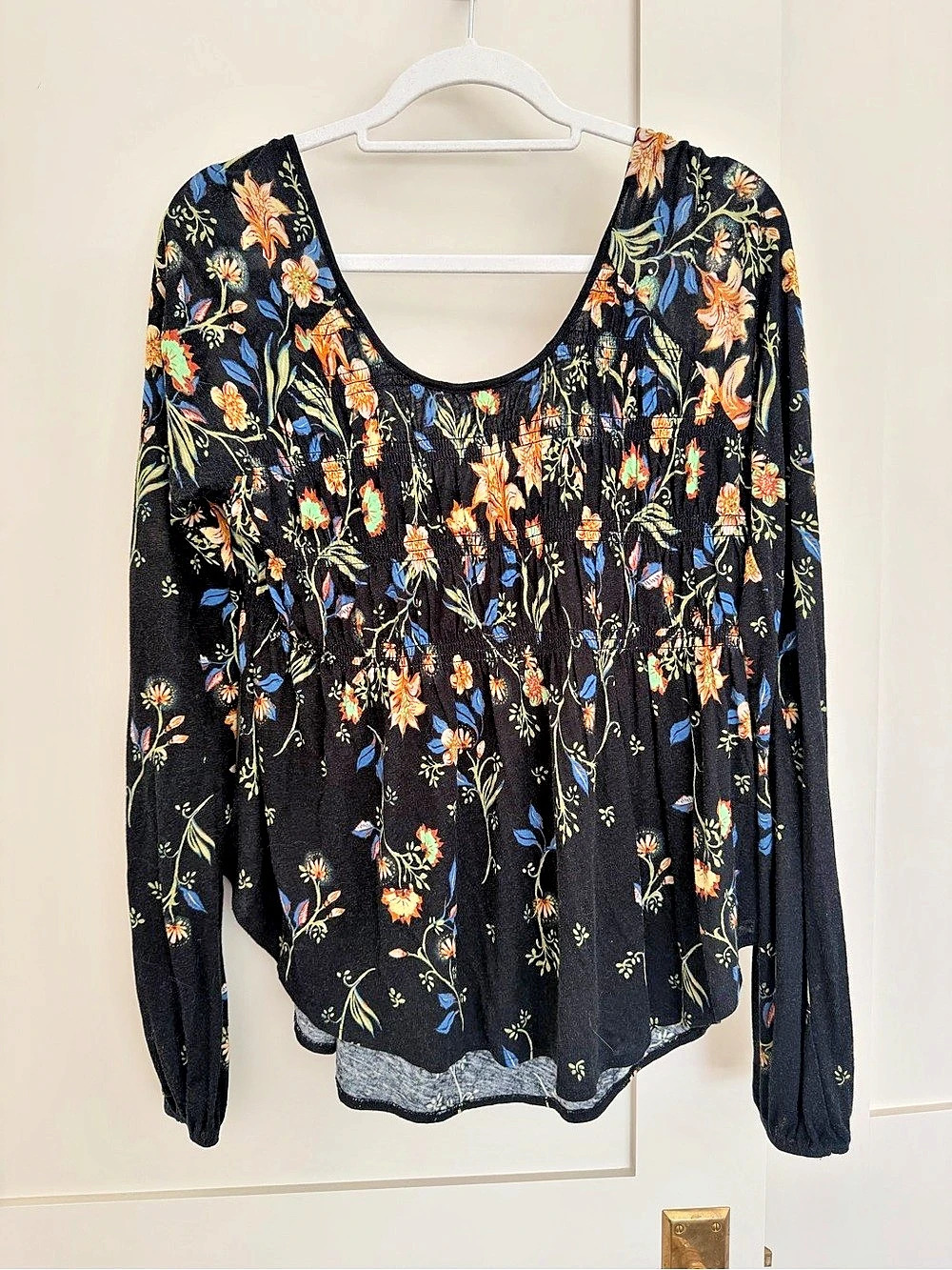 Free People Santiago Blouse Floral Long Sleeve Black Size Small